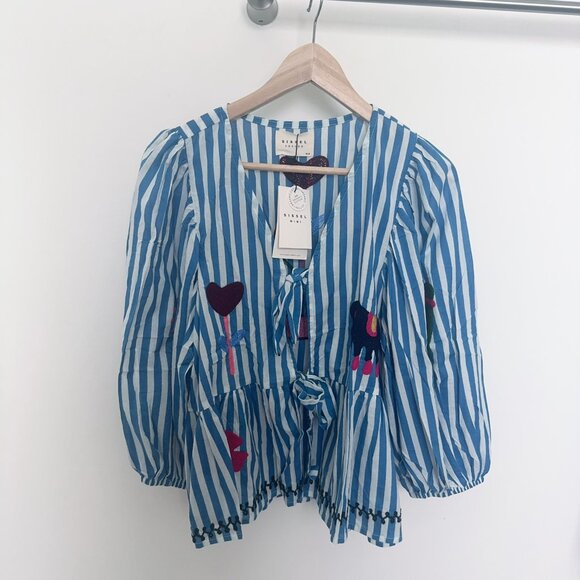 NWT Sissel Edelbo Vilja Top Blue Stripes Top Blouse - Picture 9 of 9